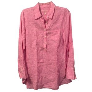 Lilly Pulitzer Linen Deanna Popover Blouse Pink Sunset Long Sleeve Size 0